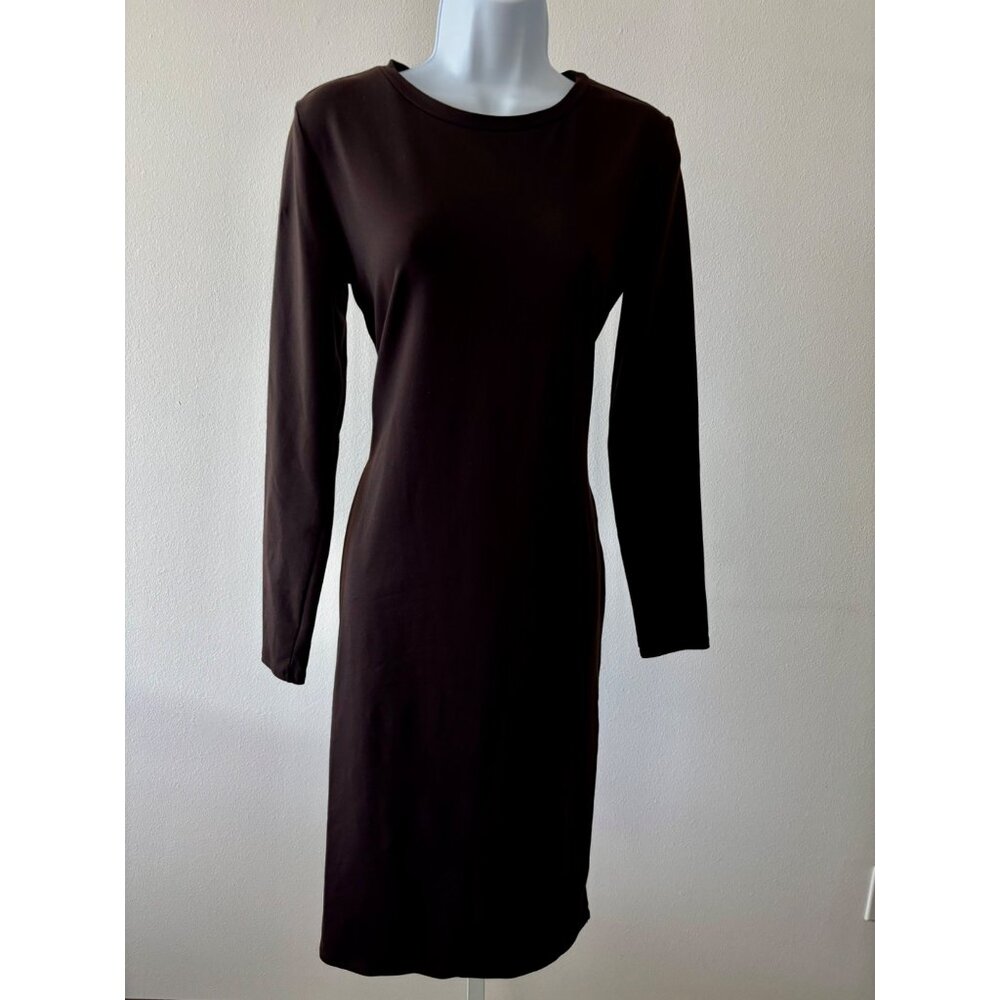 Philosophy Dress M Bodycon Crew Neck Slit Minimalist Quiet Luxury Clean Girl